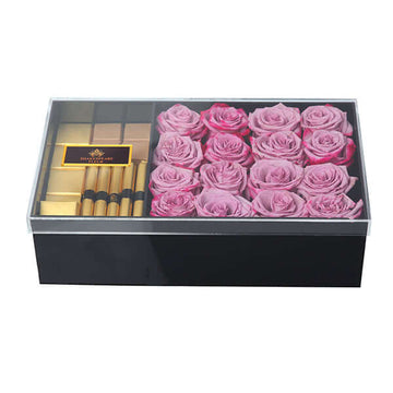 Luxury Box of Purple Roses and Chocolates